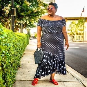 Lane Bryant Polka Dot Off Shoulder Dress